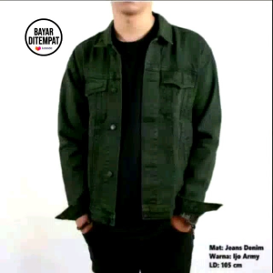Jaket Jeans Pria Hijau ARMY Jacket Denim Cowok Jumbo COD