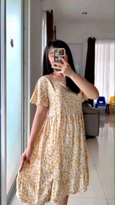 Pajamas Casual & Nyaman: CORA Mini Flare Dress Rayon dengan Ruffel Kerah Kotak Karet Lengan Pendek
