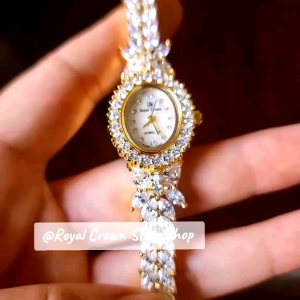 นาฬิกาข้อมือผู้หญิง Royal Crown แท้100% มีบัตรับประกัน1ปี หน้าปัดขาวมุก ประดับเพชร CZสวยหรูกันน้ำจัดส่งพร้อมกล่องครบ