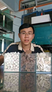 Combo 300gr 3 loại vật liệu lọc hồ cá: đá nham tháchsứ nhẫn trắng san hô ( mỗi túi 100gr)