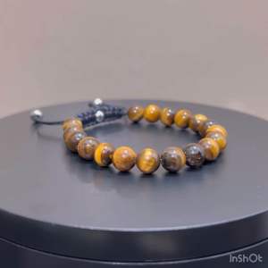 CW Manila - VESTA Bracelet - 8mm Tiger Eye Stones with Hematite - Semi-Precious Stones Adjustable Bracelet