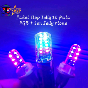 Paket Lampu Stop Rem Jelly 20 MATA RGB LED & Lampu Sein Sen Depan Belakang Jelly 2TONE NEW Warna Running Flash DC 12 Volt Universal Car Kendaraan Motorcycle