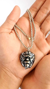 KALUNG RANTAI LIONTIN KEPALA KERA SILVER AKSESORIS PRIA (COD)