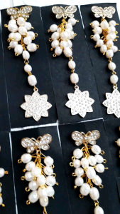 Bros Dagu Mutiara Air Tawar Panjang 12 cm Warna Gold Motif Matahari