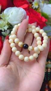 สร้อย กระดูกช้างแท้💯% ไม่ผสมมวลสารอะไร 10 มิล ผ่านพิธีปลุกเสกแล้ว