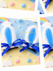 Bunny ear hair clips with fluffy texture and rhinestone bows Colorful Trendy Hairclips for Kids made of Fuzzy wire pair