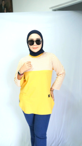 Kaos Wanita Oval Kombinasi Salur // Kaos Wanita Lengan Panjang Oval