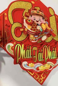 Decal miếng dán cửa ông Thần Tài trang trí Tết(sẵn keo dán mặt sau)