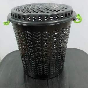 UniGlobal High Quality Black Round Laundry Basket With Cover And Clip Big Capacity Heavy Duty Space Saver