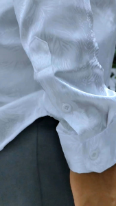 ZABEER Kemeja Koko Pria Jacquar Silky - Roma Putih