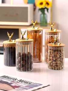 Toples Kaca Penyimpanan Cemilan Tutup Rusa / Toples Gold Kedap Udara