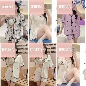[TERESA] A274 带胸垫开衫睡衣女夏季 | Set Pijama Wanita Dengan Pad Dada | Built-in Bra Pajama Set Short Sleeve Shorts 可外穿家居服