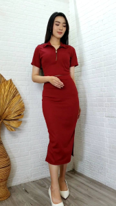 Silfi Set Atasan Crop & Rok Panjang Knit - Setelan Wanita Resleting Panjang Polos