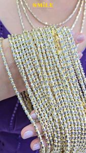 สร้อยคอเงินแท้ 92.5% Italy ชุบ2กษัตริย์ (WG+G) ลายปล้องอ้อยคริสตัล Diamond cut 4mm.