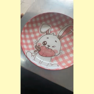 BnM จาน 8 นิ้ว เคลือบ จานเซรามิค ลายกระต่ายแอ๊บแบ๊ว น่ารัก เคลือบอย่างดี ทนทาน เข้าไมโครเวฟได้