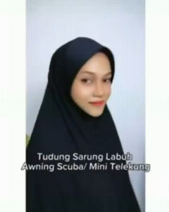 Tudung Labuh Moscrepe Berdagu Black(M-5XL)Awning Scuba/Tudung Umrah