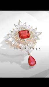 Bros permata peniti pin jilbab aksesoris bross bahu dress blazer wanita Merah Elegan