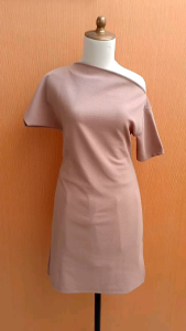 mini midi dress wanita cream M cewek off shoulder santai