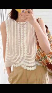 Saisha Embroidered Mesh Top Wanita TM 3950: Model Terbaru Sleveless Cantik Simpel dan Casual