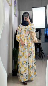 LC1866 Premium Oversized Floral Dress Tipis Fashion Retro Terbaru