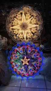 Parol Capiz with LED lights - circular design - multicolored LED lights - intricate patterns - decorative lighting - indoor at outdoor display