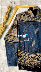 Batik Andaru: Kemeja Batik Pria Lengan Panjang Modern Elegant Bahan Katun Premium Lapis Furing Warna Biru Denim