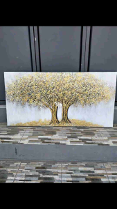 Lukisan pohon hiasan dinding kanvas aesthetic pajangan ruang tamu plus frame FUTURE ART PAINTING