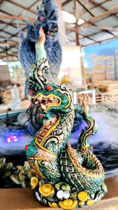 พญานาคพ่นน้ำ รูปปั้นพญานาคพ่นน้ำ พญานาคปูนปั้น พญานาคสีเขียว Others KD-14 (สูง 22 ซม.)