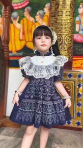 ชุดไทยเดรสลูกสาว🌸 ตกแต่งด้วยลูกไม้สวย น่ารักมาก🌸