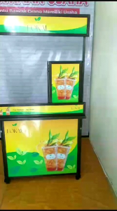 PRE ORDER Gerobak Booth Portable Aluminium Hitam dengan penutup dispenser