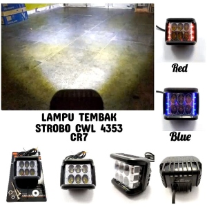 Lampu Tembak Sorot 6 Mata LED Plus Strobo Kedip Headlamp Motor Flash Cree
