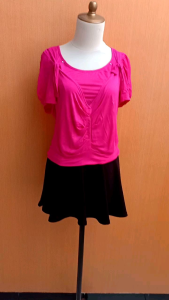 atasan kaos wanita pink terang M L blouse lengan pendek santai dingin