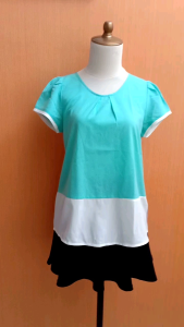 atasan wanita hijau tosca ATMOSPHERE cewek L blouse lengan pendek kerja kuliah