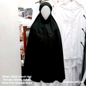 Bergo Haji Umroh Alishba Jumbo Bersaku Dilengkapi Sejadah Muka Bahan Katun