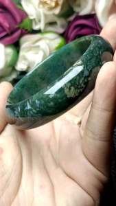 Moss Agate Stone bangle 56mm 水草玛瑙带玉化透体超美意境水草手镯 56mm