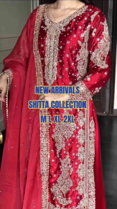 [PRE-ORDER] 2026 JULY PREMIUM RED ROMAN SILK EMBROIDERED 3-PIECE SALWAR SUIT WITH PLAZOO AND DUPATTA ( DELIVERY 10 WORKING DAYS) ETA: 2026-12-30 | LUXURY PARTY WEAR RED ROMAN SILK SALWAR KAMEEZ SET WITH HEAVY SEQUIN EMBROIDERY