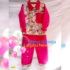 Stelan kemeja anak perempuan Labubu lengan panjang