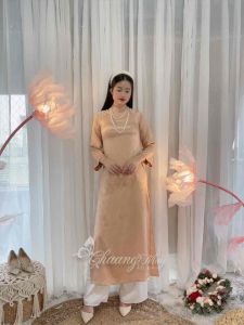 Áo dài cách tân nữ gấm hồng đất dáng suông xưa Chaang may sẵn áo dài bầu xuông rộng dự tiệc cưới lễ tết đẹp ADC755