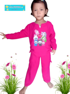 Bisa bayar d tempat setelan muslim labubu anak perempuan usia 2-12 tahun samping serut celana cargo