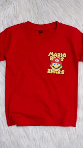 Atasan Baju Anak Laki-laki Perempuan Kaos Mario Bross Merah Sablon Depan Belakang 1-10 Tahun