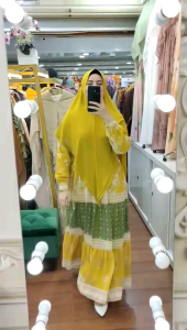 Gamis Syari NAZRIMA by AC COLLECTION BAHAN Ceruty Armany Printing Hijab Polos