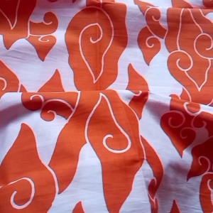 Batik Cirebon | Katun PREMIUM | Kain Batik Mega Mendung Cirebon Orange Putih