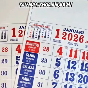 kalender kerja angka MJ tahun 2026 ukuran 32 × 48 cm 12 lembar x 1bulanan(terima costume cetak merek)