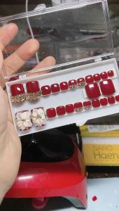 M073 Nail box chân - móng úp chân bộ 10 móng - móng chân giả sơn gel đính đá và hoa bột