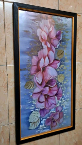 Hiasan dinding lukisan cetak bunga ping indah plus bingkai uk 100x50cm