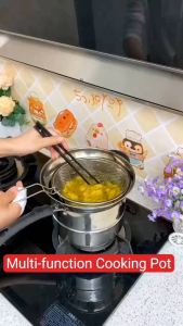 3 in 1 Cooking Multi-Function Pot Stainless Steel Steam Deep Frying Cooking Pot With Boil Basket 22cm