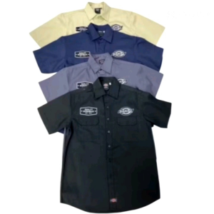 เสื้อเชิ้ต D.K เสื้อเชิ้ตแขนสั้นปักโลโก้ผ้าเวสปอยท์