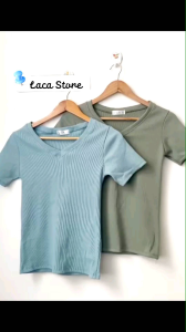 ÁO THUN Body Cổ Tim NGẮN TAY Chất Gân Mềm Laca Store áo phông BASIC cổ V Áo thun trơn ngắn tay nữ C13-1