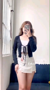 (Kèm áo trong) Áo Croptop tay Dài cột nơ Ulzzang Laca store B12-1 áo khoác croptop cardigan tiểu thơ nhẹ bên ngoài