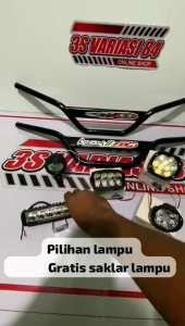 Paketan stang trail monster plat hitam+lampu sorot LED=✓Gratis saklar lampu